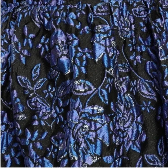 LULUS Adorable Nights Black and Blue Floral Jacquard Mini Skater Dress M NWT - Picture 9 of 10